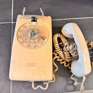 Vintage Rotary Dial Wall Phone‎ Cream Retro Rotary Telephone- tested works
